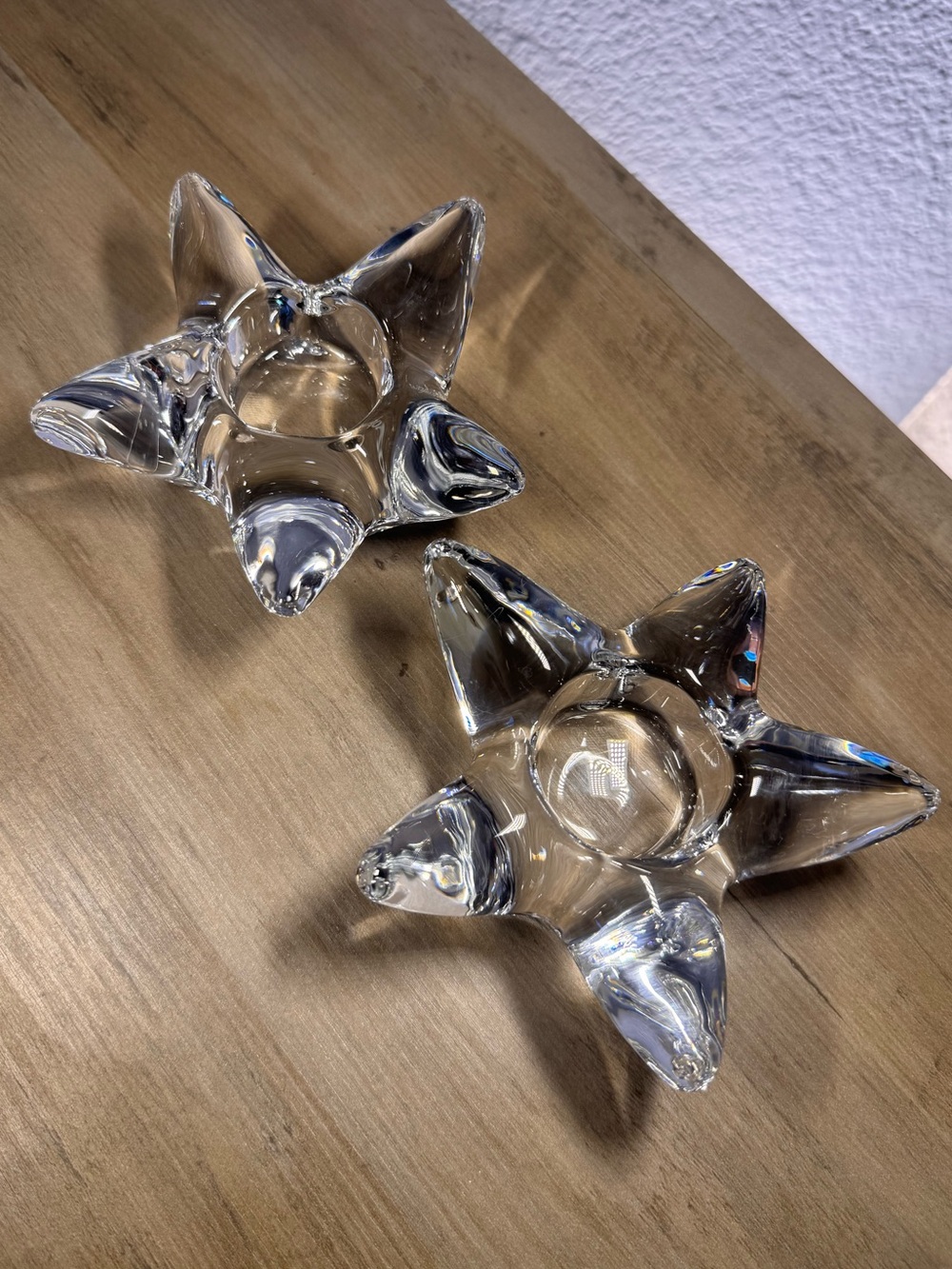 Signed Orrefors Sweden crystal star tealight holders, pair, excellent condition - Picture 4 of 10
